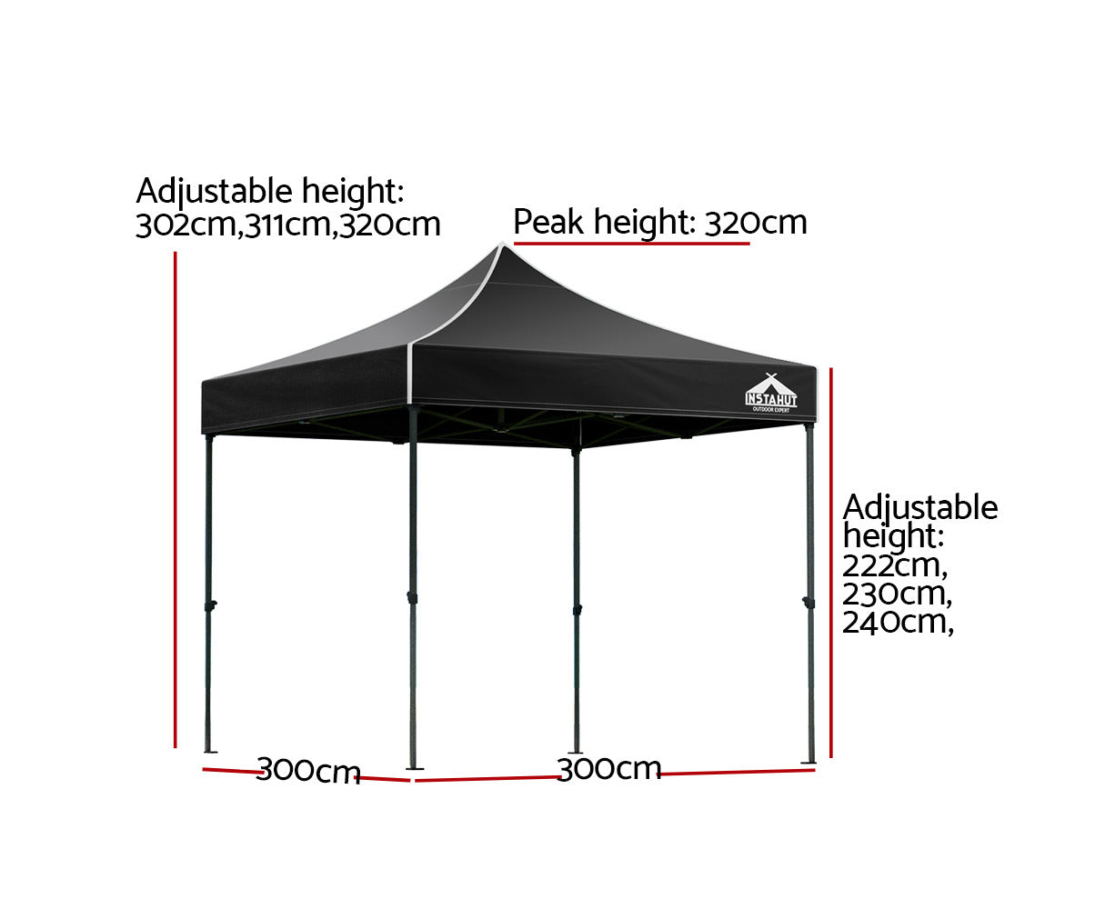 Gazebo Pop up Marquee 3X3M Folding Tent Wedding Outdoor Camping Canopy Gazebos Shade Black